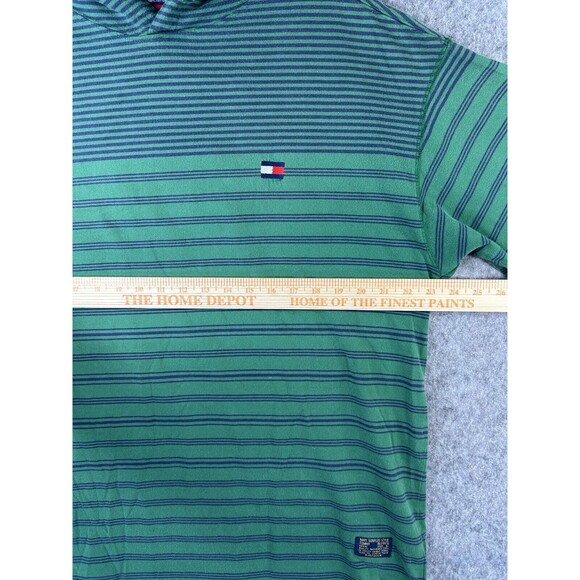 Vintage Tommy Hilfiger Shirt Men's Size XL Green Striped Hooded Short Sleeves - Picture 6 of 7